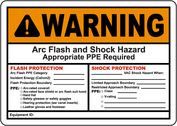 Warning Arc Flash And Shock Hazard Label