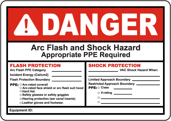 Danger Arc Flash And Shock Hazard Label