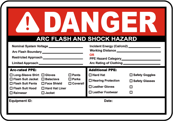 Danger Arc Flash And Shock Hazard Label