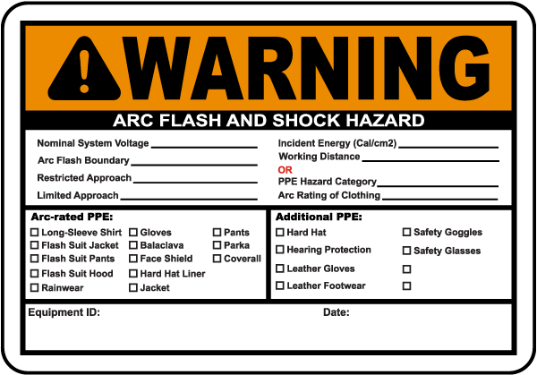Warning Arc Flash And Shock Hazard Label