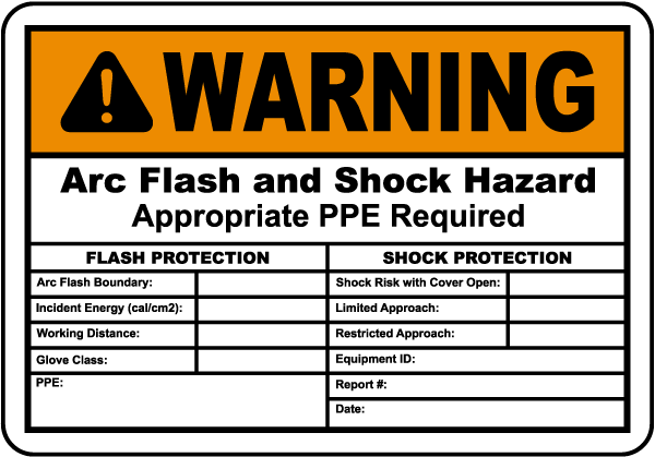 Warning Arc Flash And Shock Hazard Label