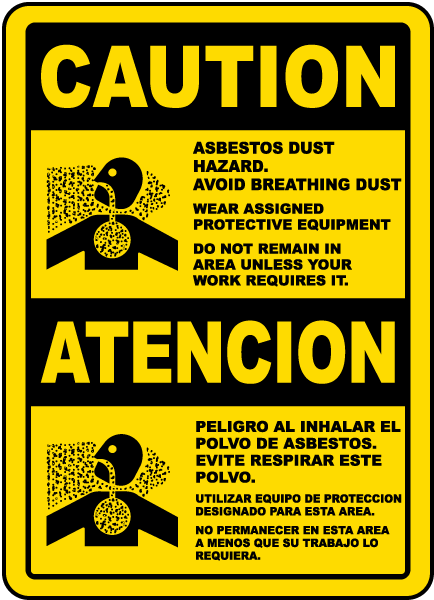 Bilingual Asbestos Dust Hazard Avoid Breathing Dust Sign