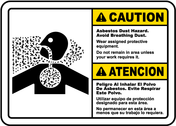 Bilingual Asbestos Dust Hazard Avoid Breathing Dust Sign