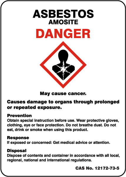 Asbestos Amosite Prevention GHS Sign