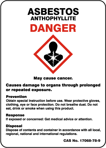 Asbestos Anthophyllite Prevention GHS Sign