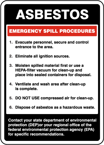 Asbestos Emergency Spill Procedures Sign