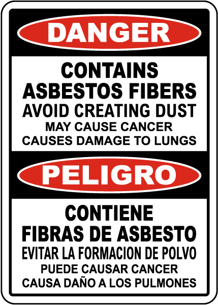 Bilingual Danger Contains Asbestos Fibers Sign