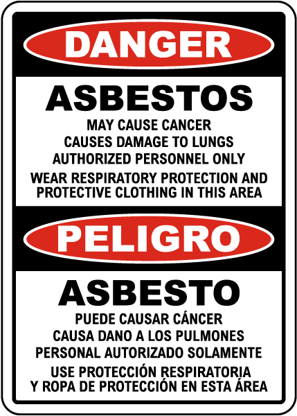 Bilingual Danger Asbestos Causes Damage to Lungs Sign