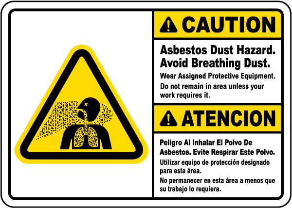 Bilingual Caution Asbestos Dust Hazard Sign