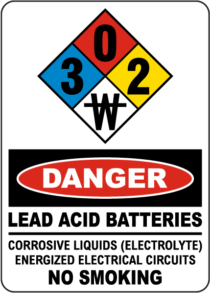 3-0-2-W Danger Lead Acid Batteries Sign