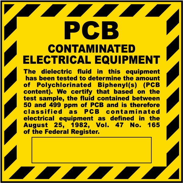 PCB Contaminated Equipment Label