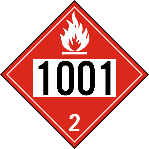 UN 1001 Flammable Gas Class 2 Placard