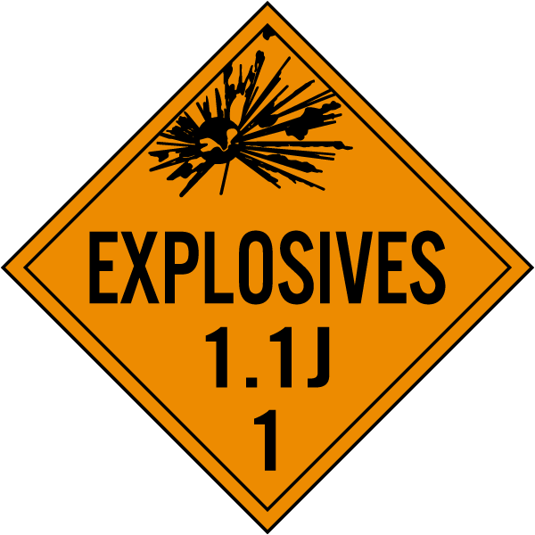 Explosive Class 1.1J Placard