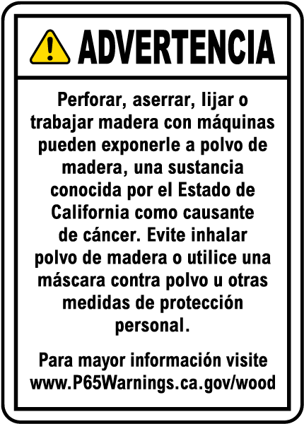 Spanish Raw Wood Product Exposure Point of Sale Warning Sign