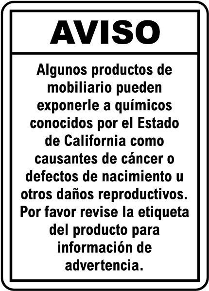 Spanish Furniture Product Exposure Notice Sign