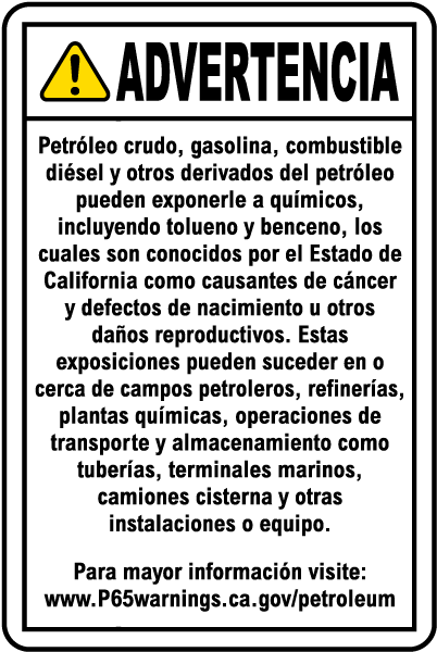 Spanish Petroleum Products Warning Sign