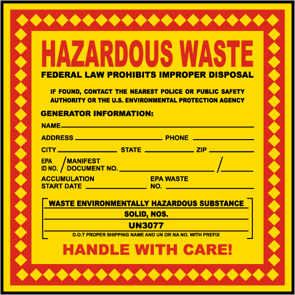 Hazardous Waste UN3077 Label