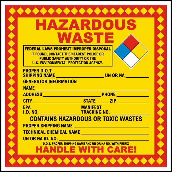 Hazardous Waste with NFPA Diamond Label