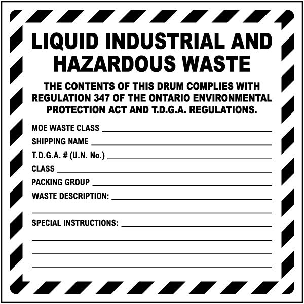 Ontario Liquid Industrial And Hazardous Waste Label