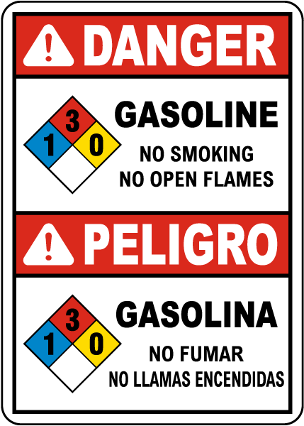 Bilingual NFPA Gasoline 1-3-0 Sign