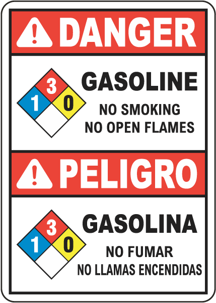 Bilingual NFPA Gasoline 1-3-0 Sign
