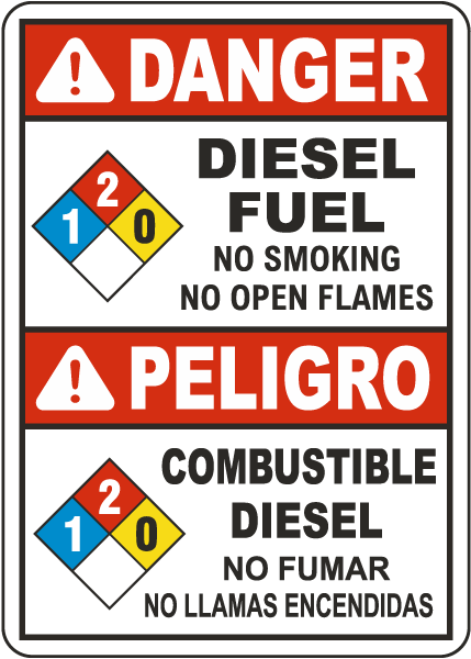 Bilingual NFPA Diesel Fuel 1-2-0 Sign