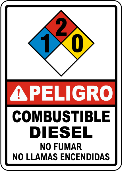 Spanish NFPA Danger Diesel Fuel 1-2-0 Sign