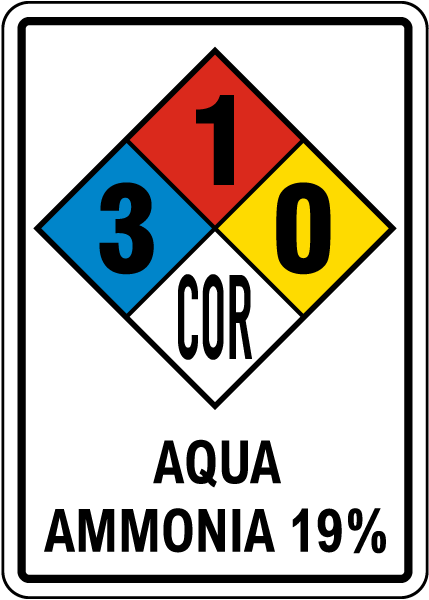 NFPA Aqua Ammonia 19% 3-1-0 Sign