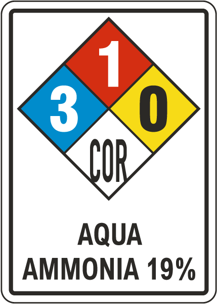 NFPA Aqua Ammonia 19% 3-1-0 White Sign