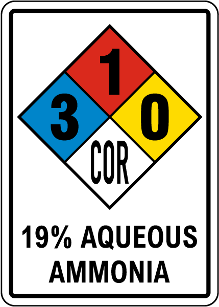 NFPA 19% Aqueous Ammonia 3-1-0-COR Sign