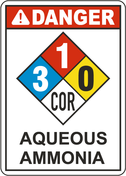NFPA Danger Aqueous Ammonia 3-1-0-COR White Sign