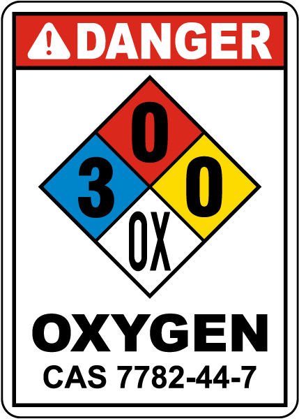 NFPA Danger Oxygen 3-0-0-OX Sign