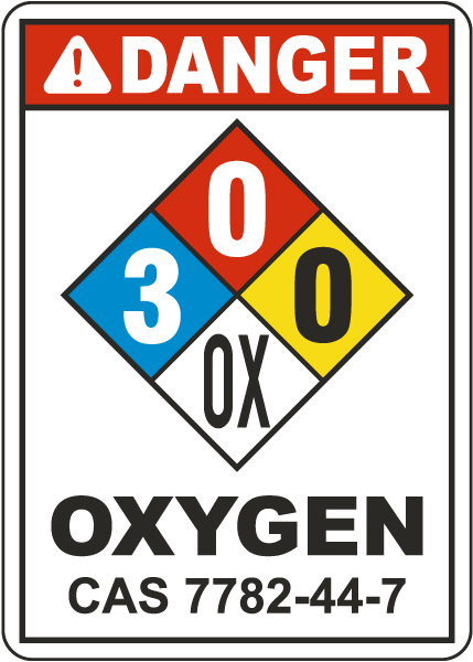 NFPA Danger Oxygen 3-0-0-OX White Sign
