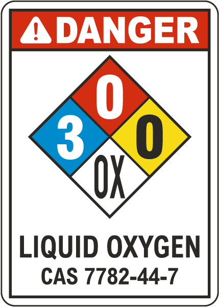 NFPA Danger Liquid Oxygen 3-0-0-OX White Sign