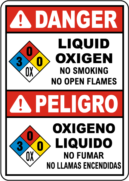 Bilingual NFPA Danger Liquid Oxygen 3-0-0-OX Sign