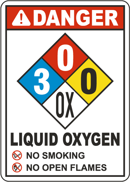 NFPA Danger Liquid Oxygen 3-0-0-OX White Sign