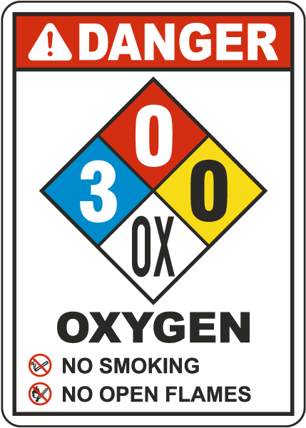 NFPA Danger Oxygen 3-0-0-OX White Sign