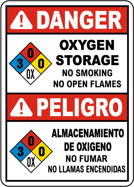 Bilingual NFPA Danger Oxygen Storage 3-0-0-OX Sign