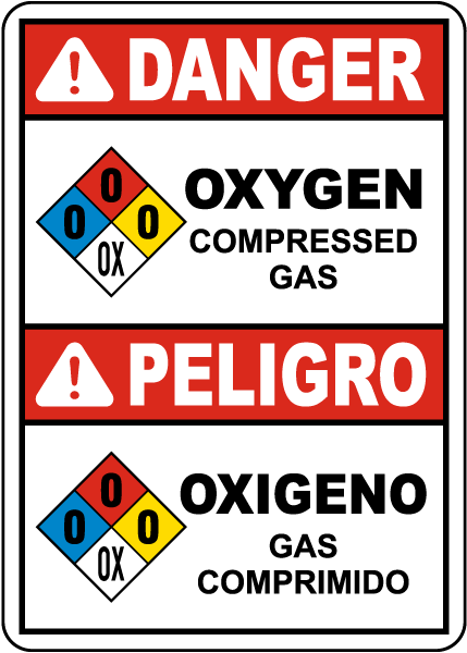 Bilingual NFPA Danger Oxygen Compressed Gas Sign