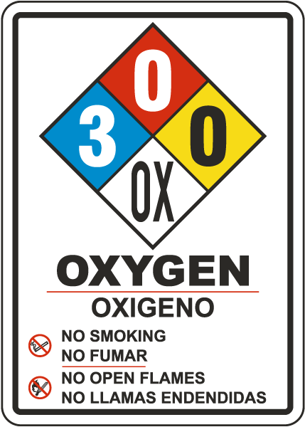 Bilingual NFPA Oxygen 3-0-0-OX White Sign