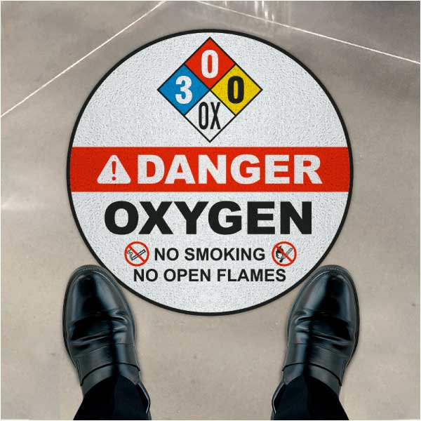 NFPA Oxygen 3-0-0 Floor White Sign