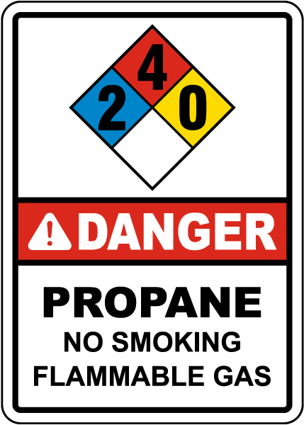 NFPA Danger Propane 2-4-0 No Smoking Flammable Gas Sign