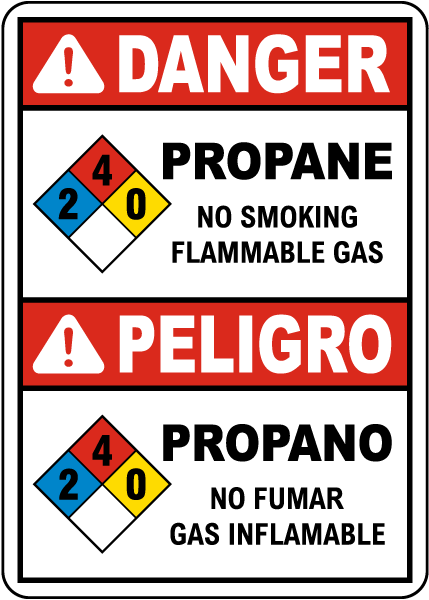 Bilingual NFPA Danger Propane 2-4-0 No Smoking Flammable Gas Sign