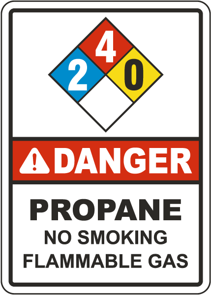 NFPA Danger Propane 2-4-0 No Smoking Flammable Gas White Sign