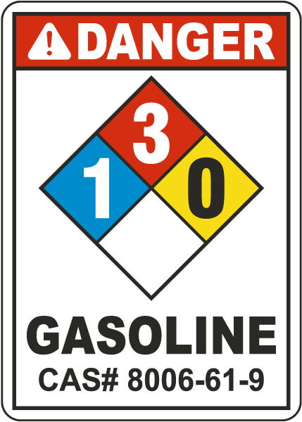 NFPA Danger Gasoline 1-3-0 White Sign