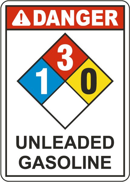 NFPA Danger Unleaded Gasoline 1-3-0 Sign