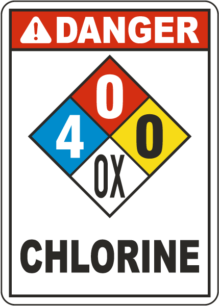 NFPA Danger Chlorine 4-0-0-OX White Sign