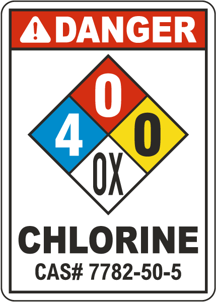 NFPA Danger Chlorine 4-0-0-OX White Sign