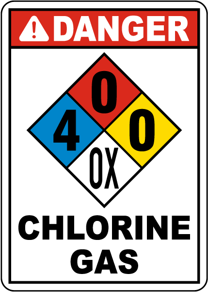 NFPA Danger Chlorine Gas 4-0-0-OX Sign