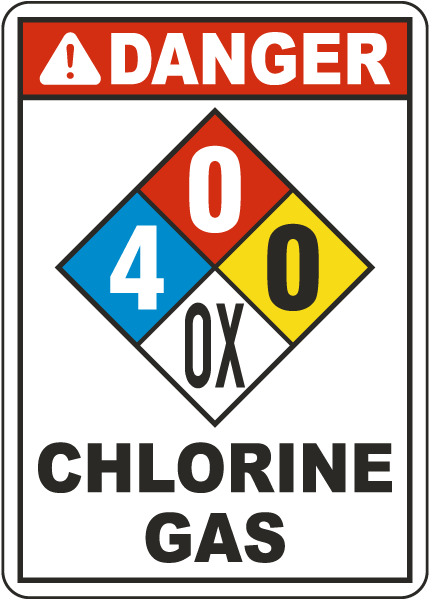 NFPA Danger Chlorine Gas 4-0-0-OX White Sign